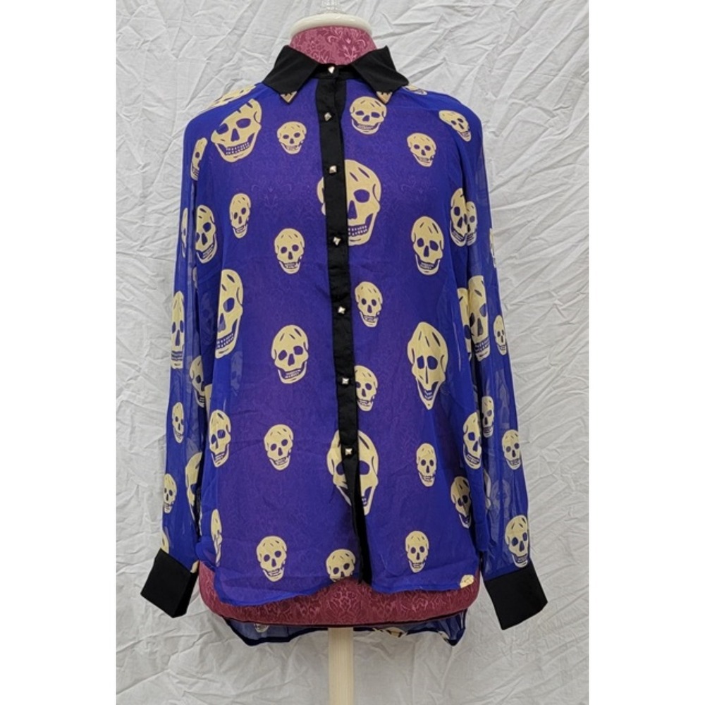 NWOT Little Miss L Gold & Purple Skeleton Sheer Button up Blouse 113894
